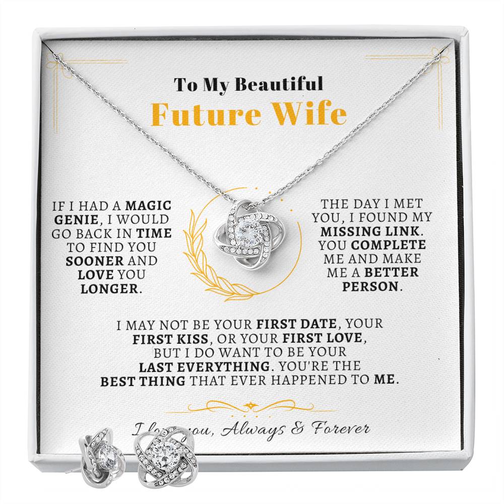 Future Wife Gift - My Last Everything - Matching Love Knot Necklace & Earrings Set