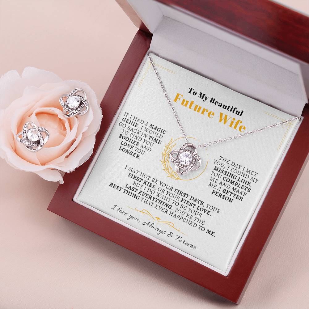 Future Wife Gift - My Last Everything - Matching Love Knot Necklace & Earrings Set