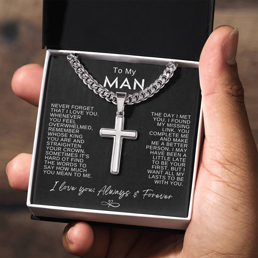 My Man Gift - Cuban Chain with Artisan Cross Necklace