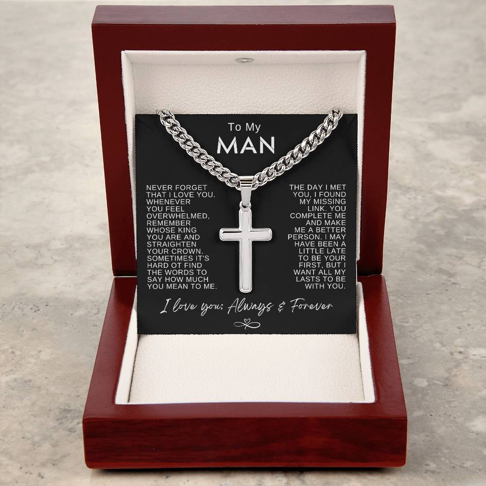 My Man Gift - Cuban Chain with Artisan Cross Necklace