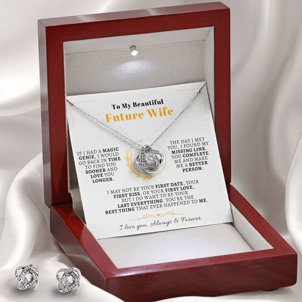 Future Wife Gift - My Last Everything - Matching Love Knot Necklace & Earrings Set